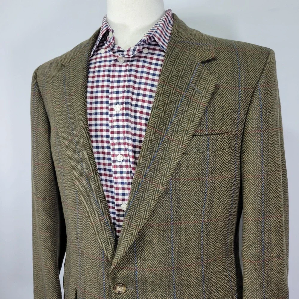 VTG Corbin Men's Tweed Sport Coat Blazer Two Button Plaid Herringbone Size 42R‎